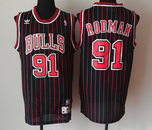 NBA Chicago Bulls 91 Dennis Rodman New Revolution 30 Swingman Black Red Stripe Jersey